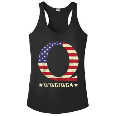 QAnon WWG1WGA Q Anon Great Awakening MAGA USA Flag Design Ladies PosiCharge Competitor Racerback Tank