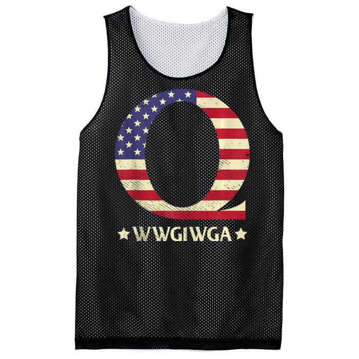 QAnon WWG1WGA Q Anon Great Awakening MAGA USA Flag Design Mesh Reversible Basketball Jersey Tank