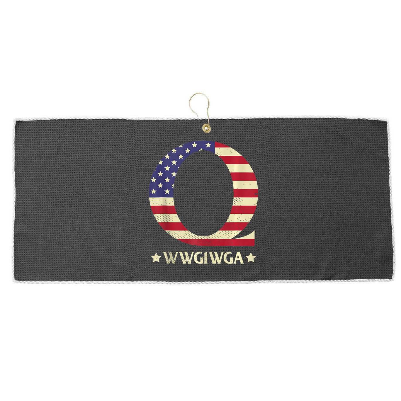 QAnon WWG1WGA Q Anon Great Awakening MAGA USA Flag Design Large Microfiber Waffle Golf Towel