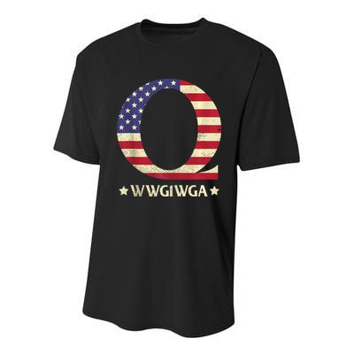 QAnon WWG1WGA Q Anon Great Awakening MAGA USA Flag Design Youth Performance Sprint T-Shirt