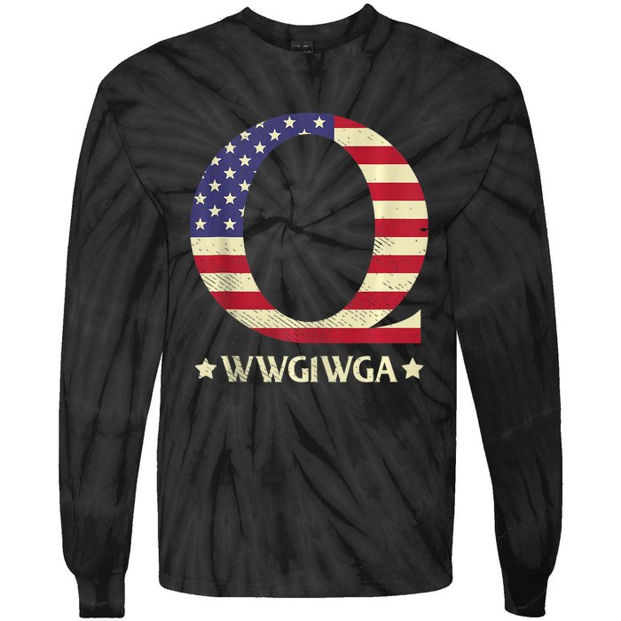 QAnon WWG1WGA Q Anon Great Awakening MAGA USA Flag Design Tie-Dye Long Sleeve Shirt