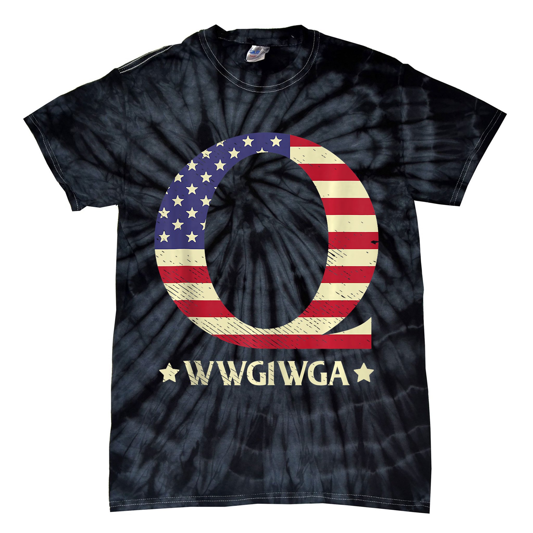 QAnon WWG1WGA Q Anon Great Awakening MAGA USA Flag Design Tie-Dye T-Shirt