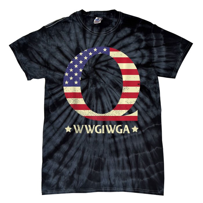 QAnon WWG1WGA Q Anon Great Awakening MAGA USA Flag Design Tie-Dye T-Shirt