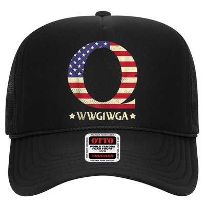 QAnon WWG1WGA Q Anon Great Awakening MAGA USA Flag Design Trucker Hat
