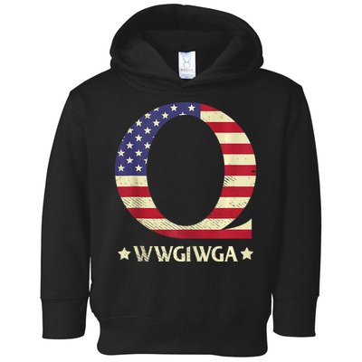 QAnon WWG1WGA Q Anon Great Awakening MAGA USA Flag Design Toddler Hoodie
