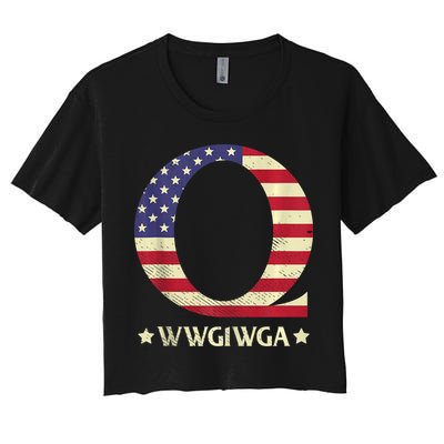 QAnon WWG1WGA Q Anon Great Awakening MAGA USA Flag Design Crop Top