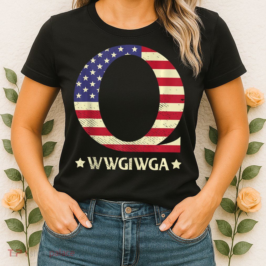 QAnon WWG1WGA Q Anon Great Awakening MAGA USA Flag Design Womens T-Shirt