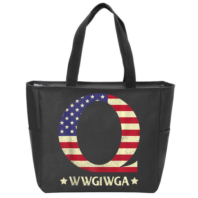QAnon WWG1WGA Q Anon Great Awakening MAGA USA Flag Design Zip Tote Bag