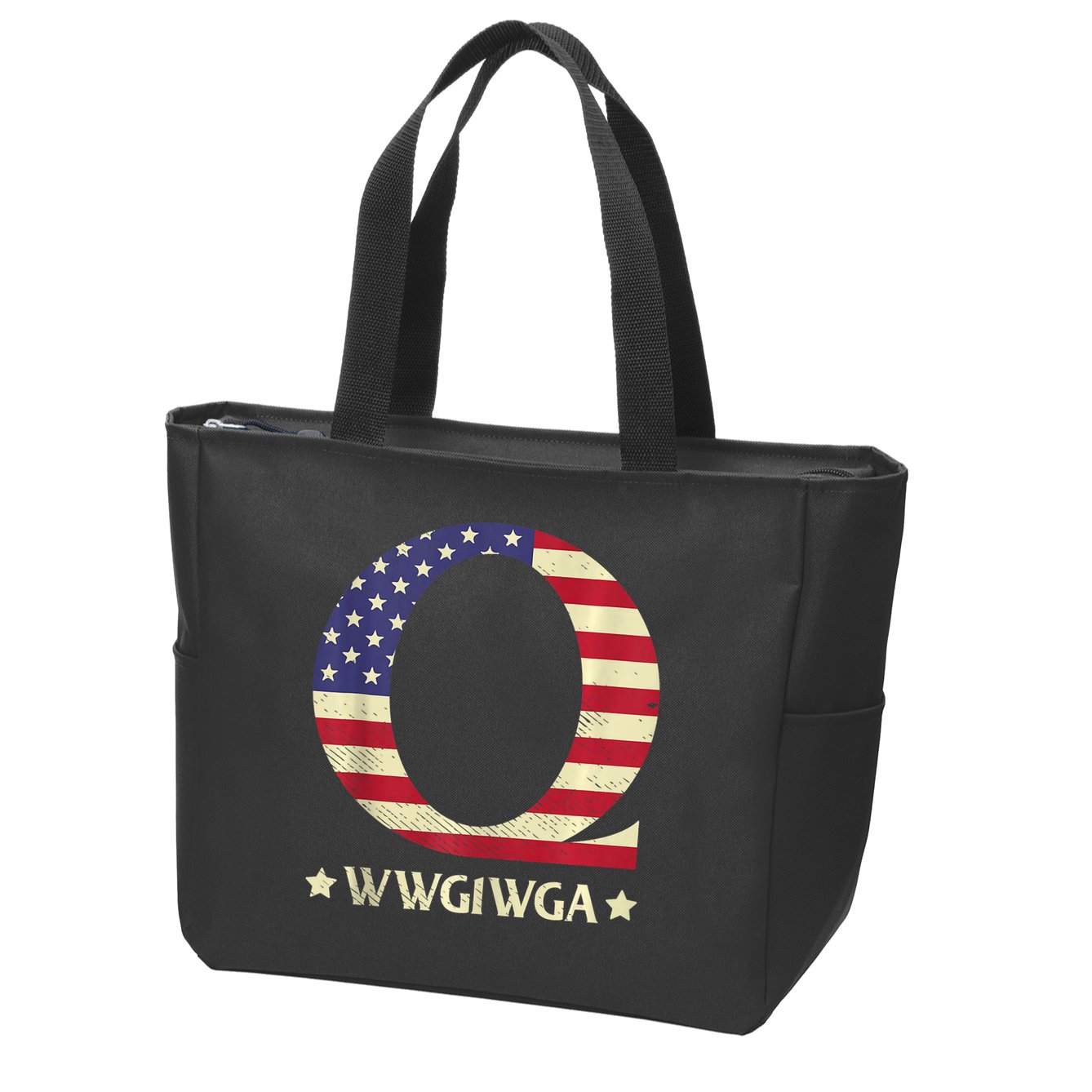 QAnon WWG1WGA Q Anon Great Awakening MAGA USA Flag Design Zip Tote Bag