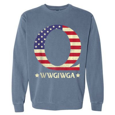 QAnon WWG1WGA Q Anon Great Awakening MAGA USA Flag Design Garment-Dyed Sweatshirt