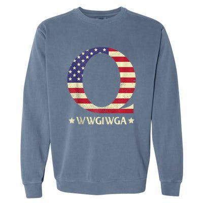 QAnon WWG1WGA Q Anon Great Awakening MAGA USA Flag Design Garment-Dyed Sweatshirt