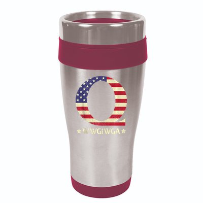 QAnon WWG1WGA Q Anon Great Awakening MAGA USA Flag Design 16oz Travel Tumbler