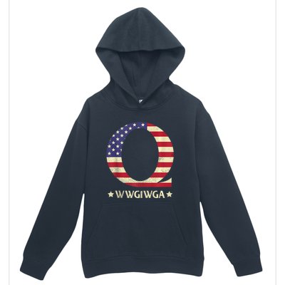 QAnon WWG1WGA Q Anon Great Awakening MAGA USA Flag Design Urban Pullover Hoodie