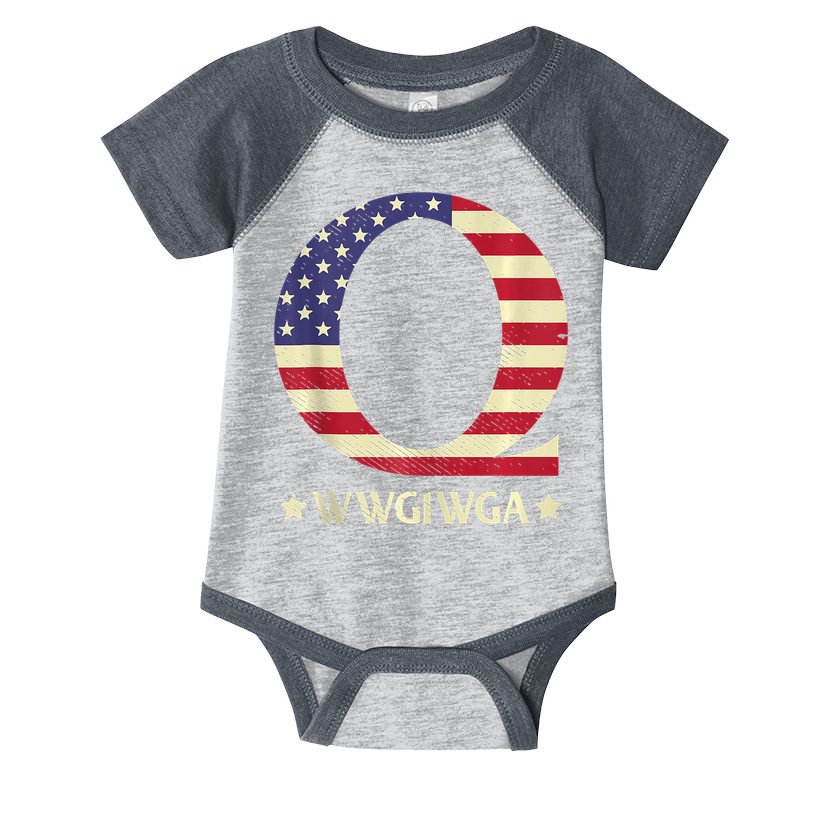 QAnon WWG1WGA Q Anon Great Awakening MAGA USA Flag Design Infant Baby Jersey Bodysuit
