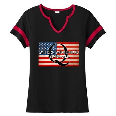 Q Where We Go One We Go All Usa Flag Ladies Halftime Notch Neck Tee