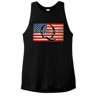 Q Where We Go One We Go All Usa Flag Ladies PosiCharge Tri-Blend Wicking Tank