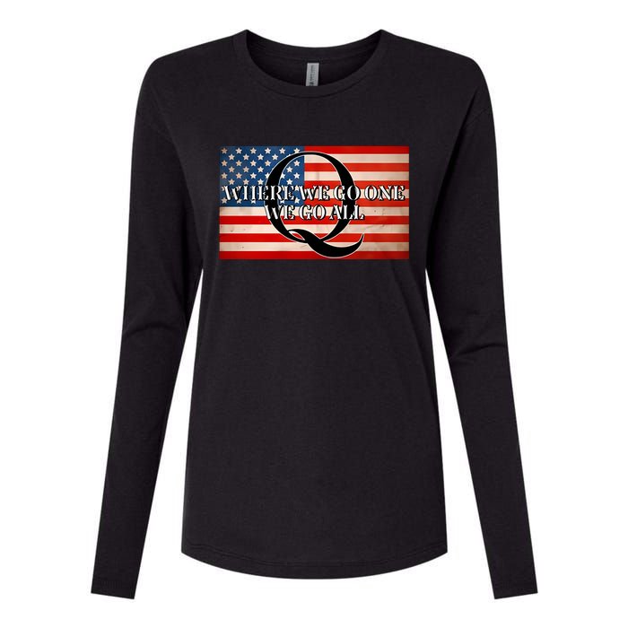 Q Where We Go One We Go All Usa Flag Womens Cotton Relaxed Long Sleeve T-Shirt