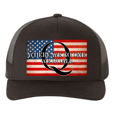 Q Where We Go One We Go All Usa Flag Yupoong Adult 5-Panel Trucker Hat