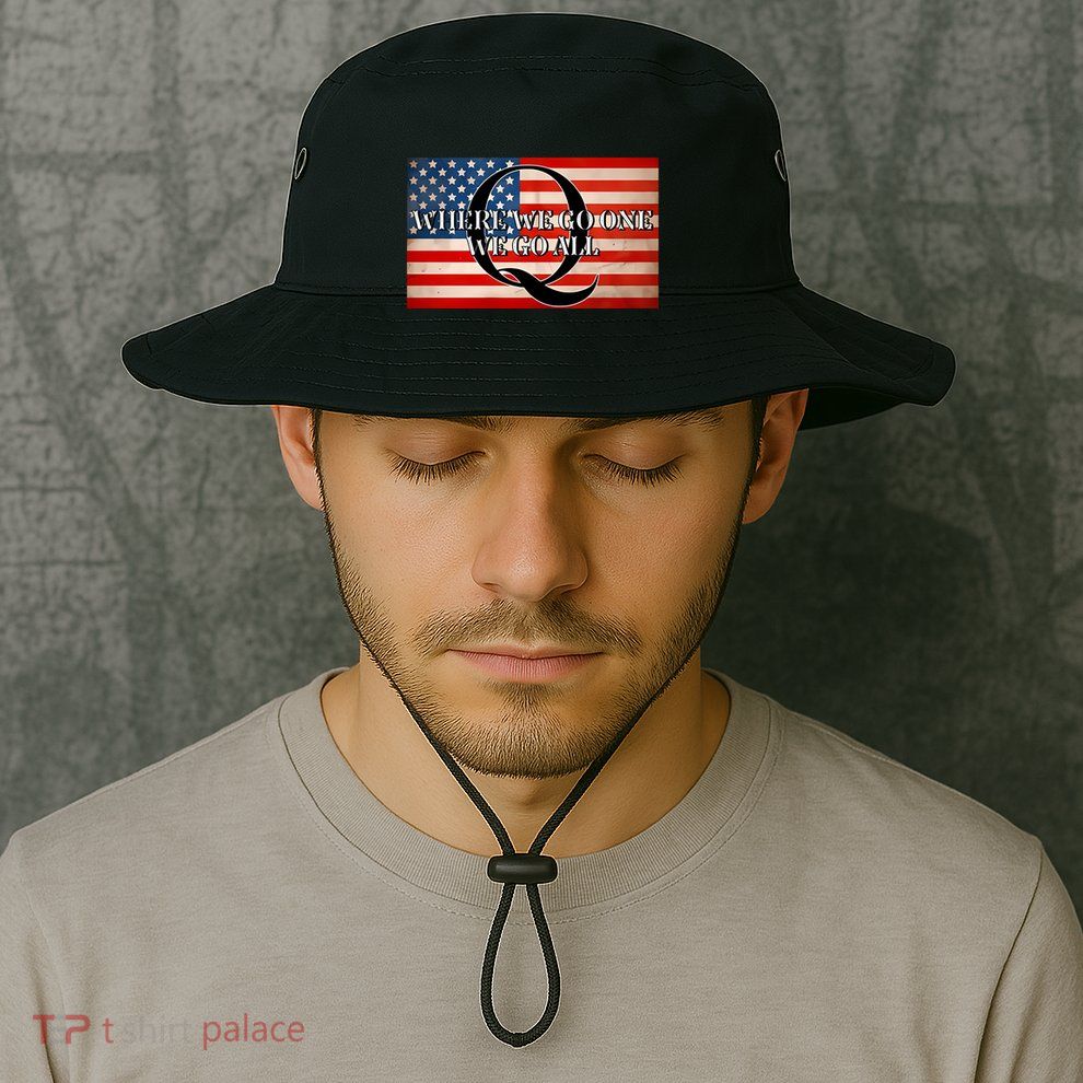 Q Where We Go One We Go All Usa Flag Bucket Hat