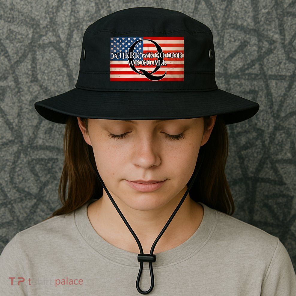 Q Where We Go One We Go All Usa Flag Bucket Hat