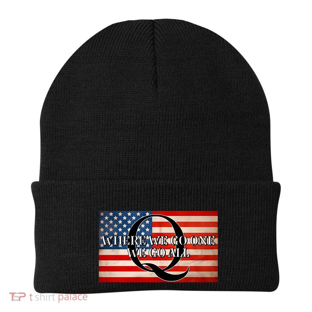 Q Where We Go One We Go All Usa Flag Beanie