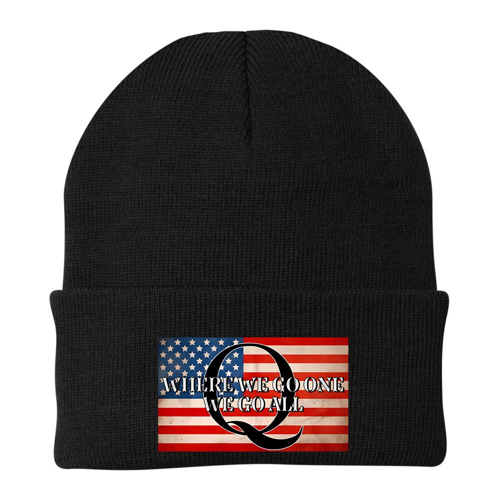 Q Where We Go One We Go All Usa Flag Beanie
