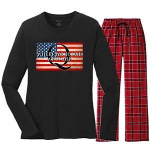 Q Where We Go One We Go All Usa Flag Women's Long Sleeve Flannel Pajama Set 