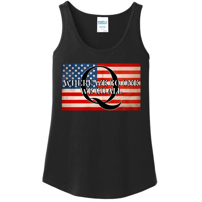 Q Where We Go One We Go All Usa Flag Ladies Essential Tank