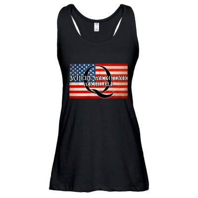 Q Where We Go One We Go All Usa Flag Ladies Essential Flowy Tank