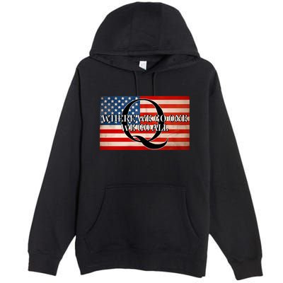 Q Where We Go One We Go All Usa Flag Premium Pullover Hoodie