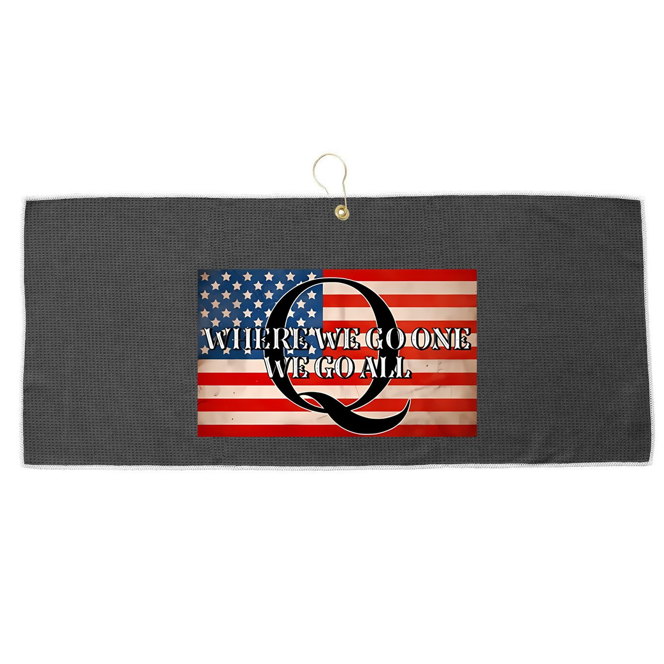Q Where We Go One We Go All Usa Flag Large Microfiber Waffle Golf Towel