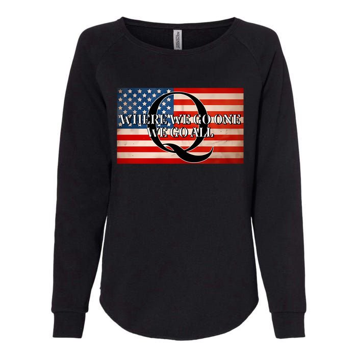 Q Where We Go One We Go All Usa Flag Womens California Wash Sweatshirt