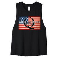 Q Where We Go One We Go All Usa Flag Women's Racerback Cropped Tank