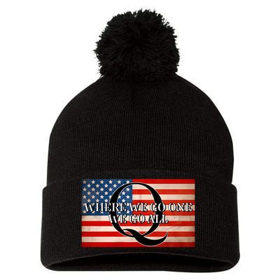 Q Where We Go One We Go All Usa Flag Pom Pom 12in Knit Beanie