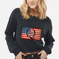Q Where We Go One We Go All Usa Flag Cropped Pullover Crew