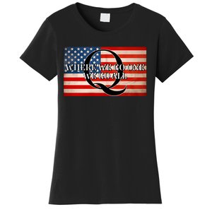 Q Where We Go One We Go All Usa Flag Women's T-Shirt