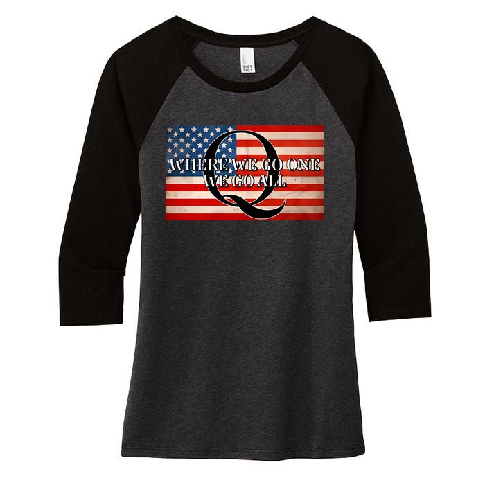 Q Where We Go One We Go All Usa Flag Women's Tri-Blend 3/4-Sleeve Raglan Shirt