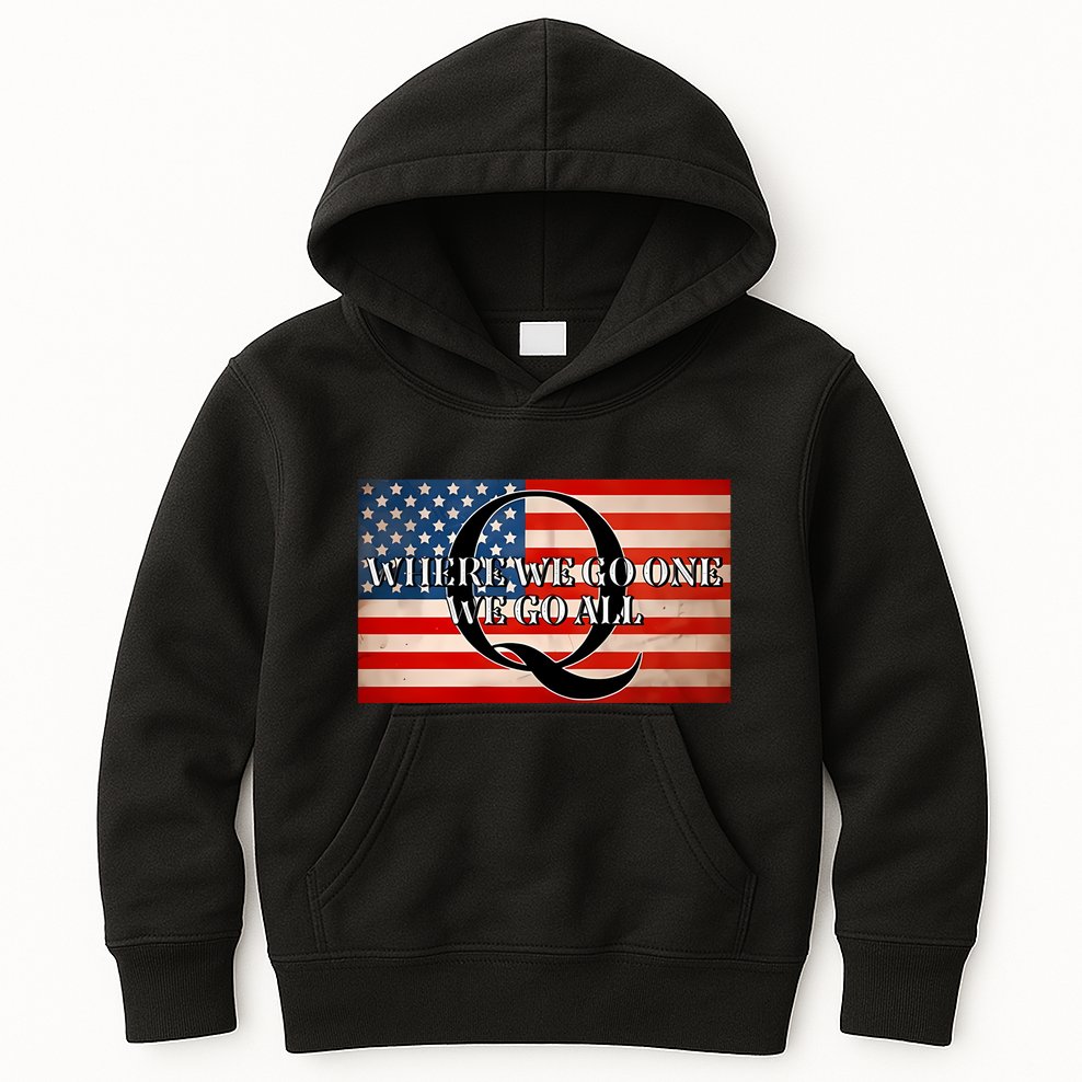Q Where We Go One We Go All Usa Flag Kids Hoodie