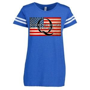 Q Where We Go One We Go All Usa Flag Enza Ladies Jersey Football T-Shirt