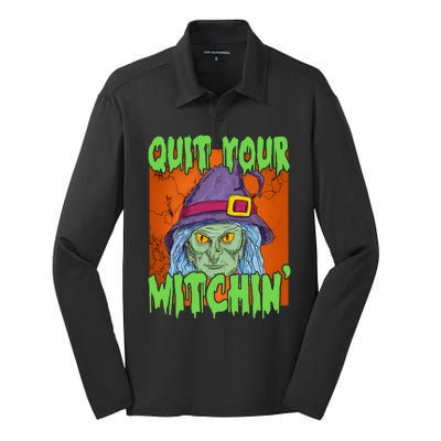 Quit Your Witchin Spooky Halloween Silk Touch Performance Long Sleeve Polo