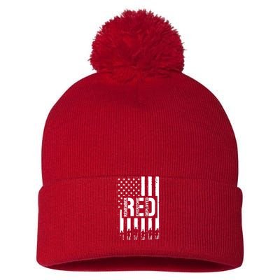 R.E.D Remember Everyone Deployed Red Friday Pom Pom 12in Knit Beanie