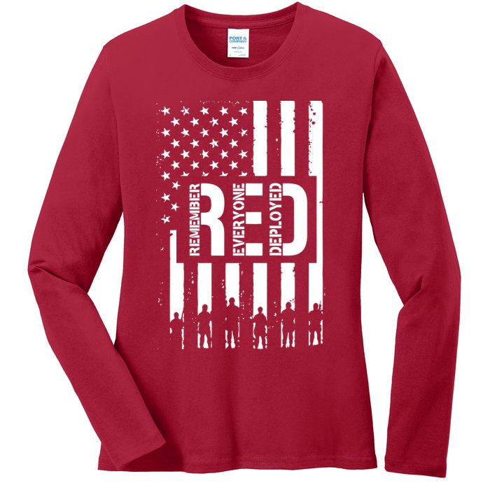 R.E.D Remember Everyone Deployed Red Friday Flag Ladies Long Sleeve Shirt