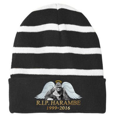 R.I.P. Harambe Our Angel In Heaven 1999-2016 Striped Beanie with Solid Band