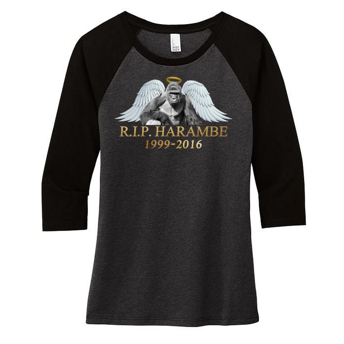 R.I.P. Harambe Our Angel In Heaven 1999-2016 Women's Tri-Blend 3/4-Sleeve Raglan Shirt