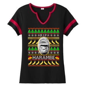 R.I.P. Harambe RIP Gorilla Ugly Christmas Sweater Design Ladies Halftime Notch Neck Tee