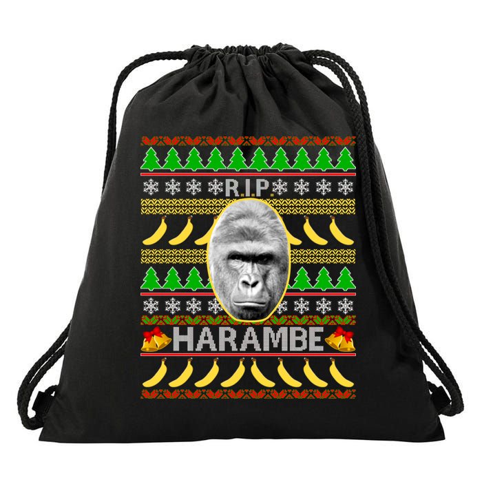 R.I.P. Harambe RIP Gorilla Ugly Christmas Sweater Design Drawstring Bag