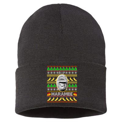 R.I.P. Harambe RIP Gorilla Ugly Christmas Sweater Design Sustainable Knit Beanie