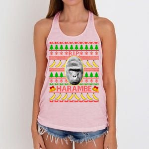 R.I.P. Harambe RIP Gorilla Ugly Christmas Sweater Design Women's Knotted Racerback Tank