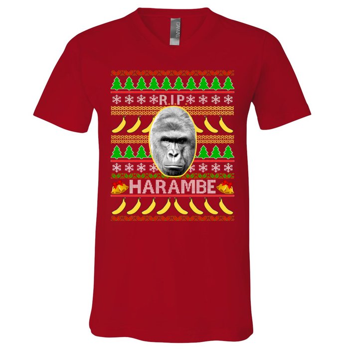 R.I.P. Harambe RIP Gorilla Ugly Christmas Sweater Design V-Neck T-Shirt