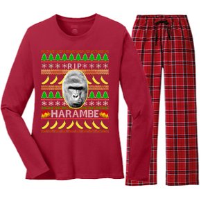 R.I.P. Harambe RIP Gorilla Ugly Christmas Sweater Design Women's Long Sleeve Flannel Pajama Set 